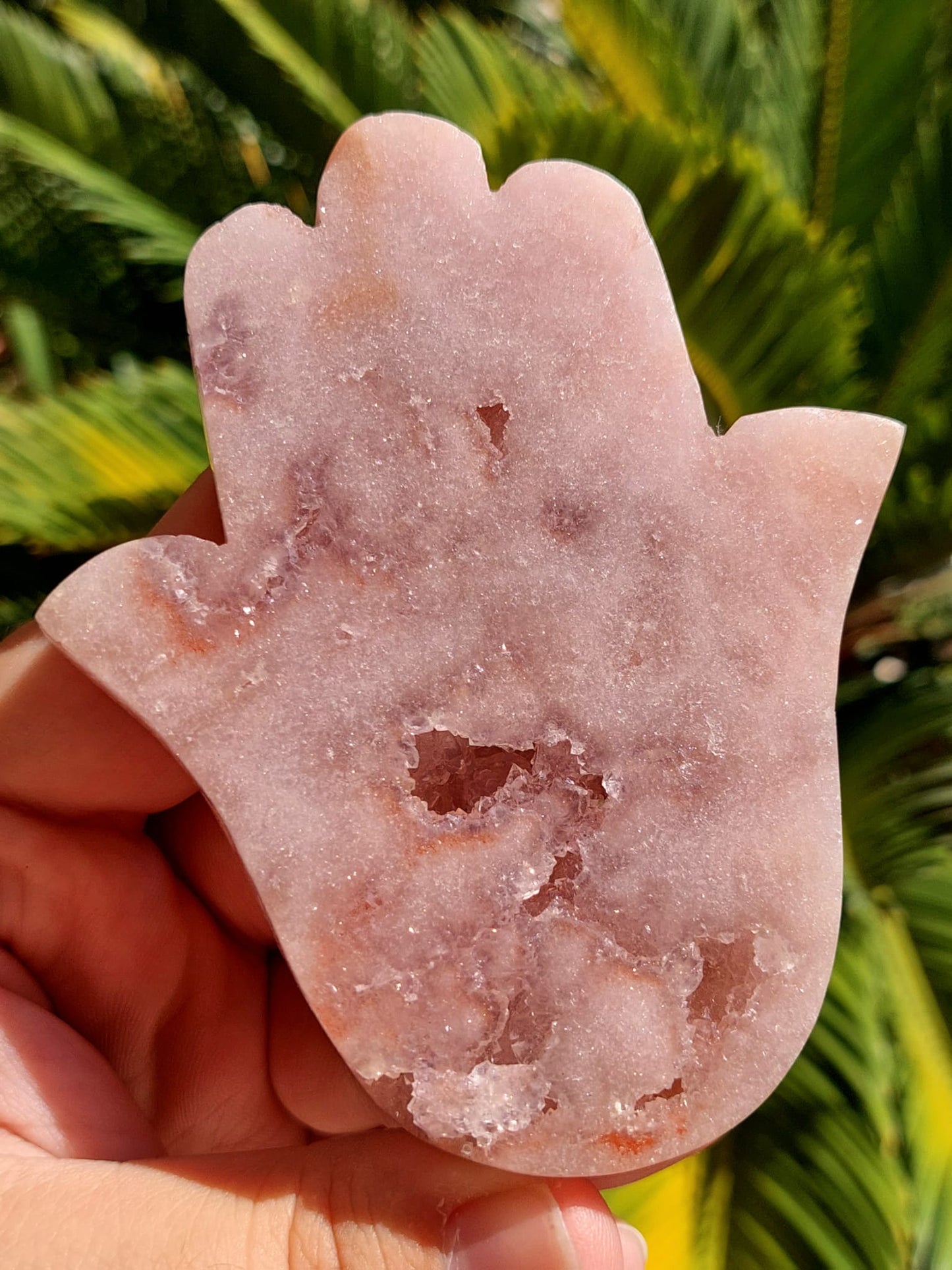Ametista Rosa Mano di Fatima/Khamsa/Hamsa - 10 cm