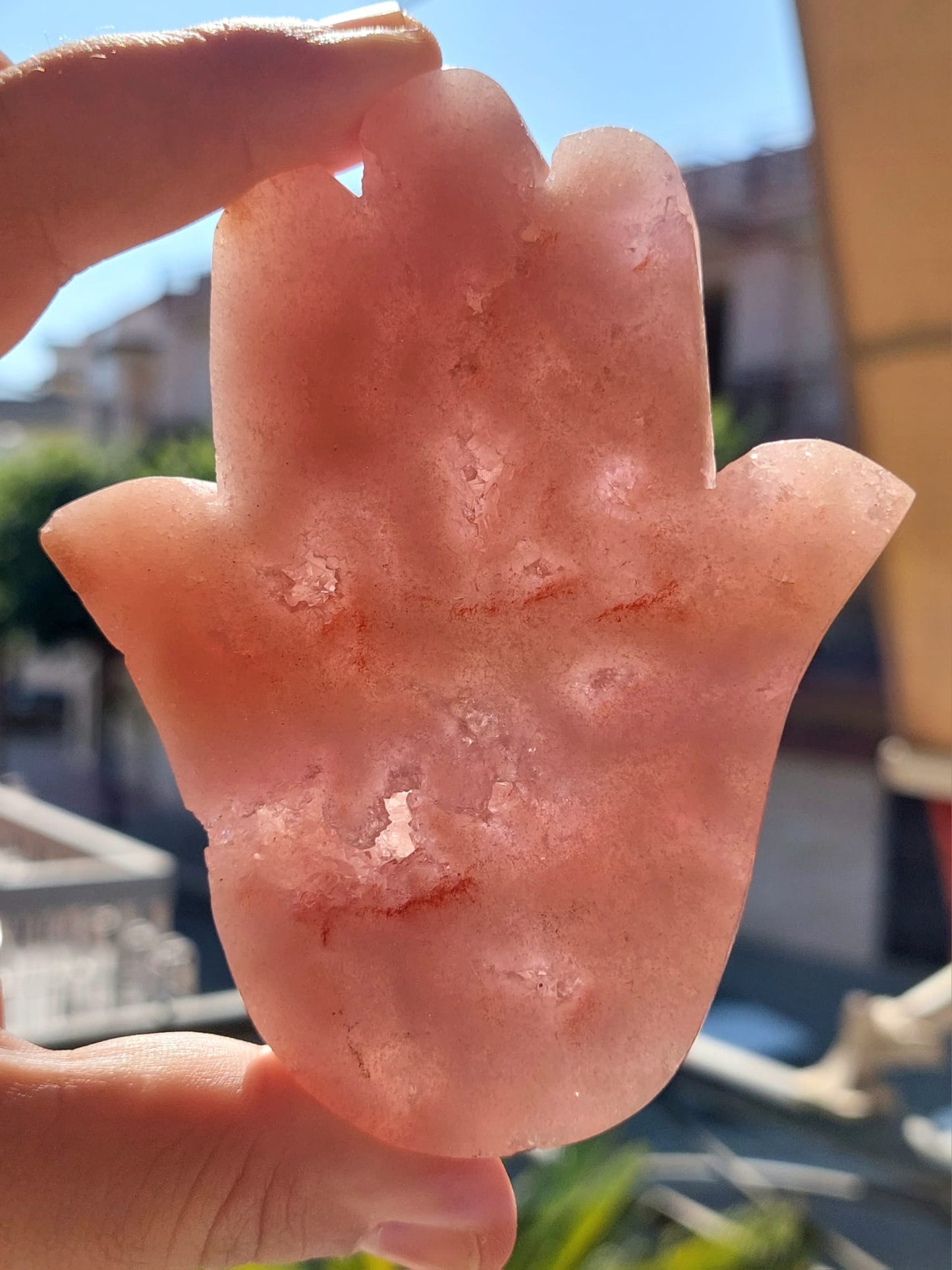 Ametista Rosa Mano di Fatima/Khamsa/Hamsa - 10 cm