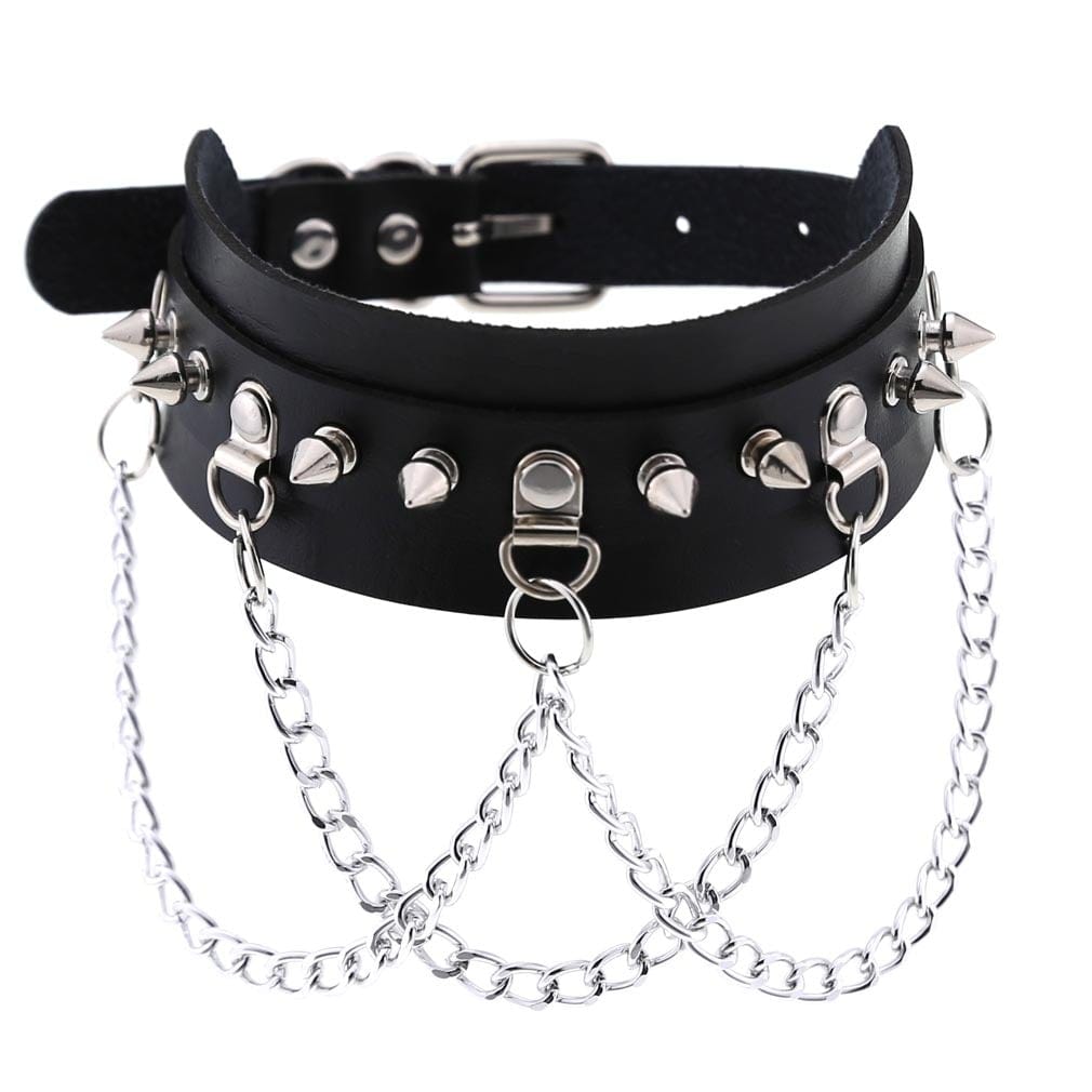 Punk Choker borchiato con catene in ecopelle