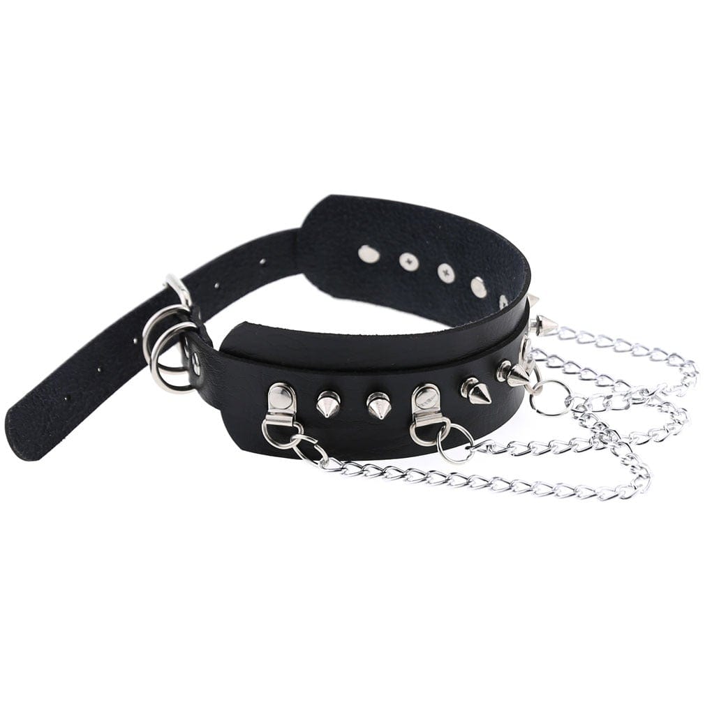 Punk Choker borchiato con catene in ecopelle